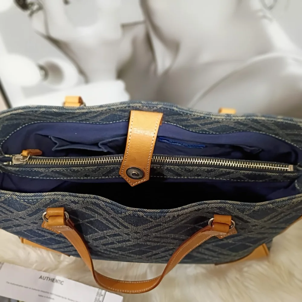 Burberry Blue and Tan Checkered Tote